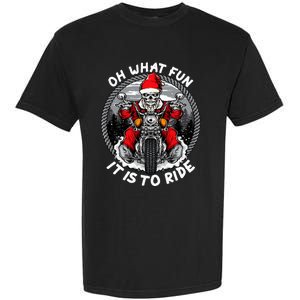 Oh What Fun It Is To Ride Christmas Santa Motorcycle Biker Garment-Dyed Heavyweight T-Shirt