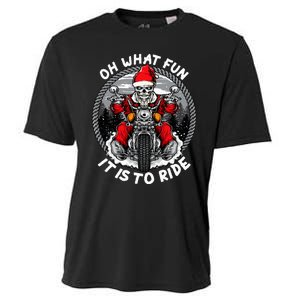 Oh What Fun It Is To Ride Christmas Santa Motorcycle Biker Cooling Performance Crew T-Shirt