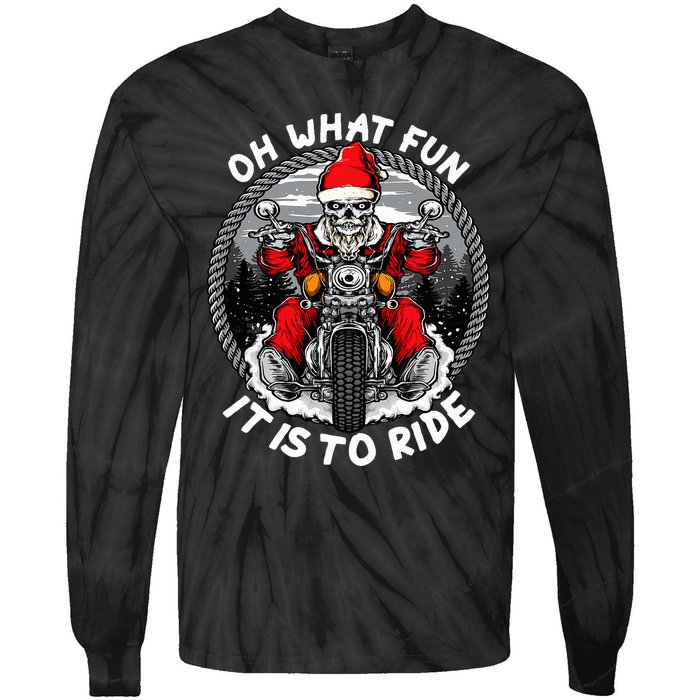 Oh What Fun It Is To Ride Christmas Santa Motorcycle Biker Tie-Dye Long Sleeve Shirt