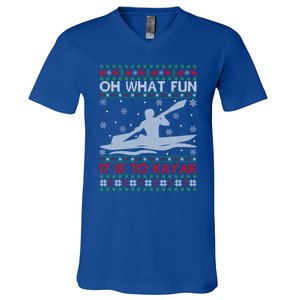 Oh What Fun It Is To Kayak Kayaking Ugly Christmas Gift V-Neck T-Shirt