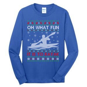 Oh What Fun It Is To Kayak Kayaking Ugly Christmas Gift Tall Long Sleeve T-Shirt