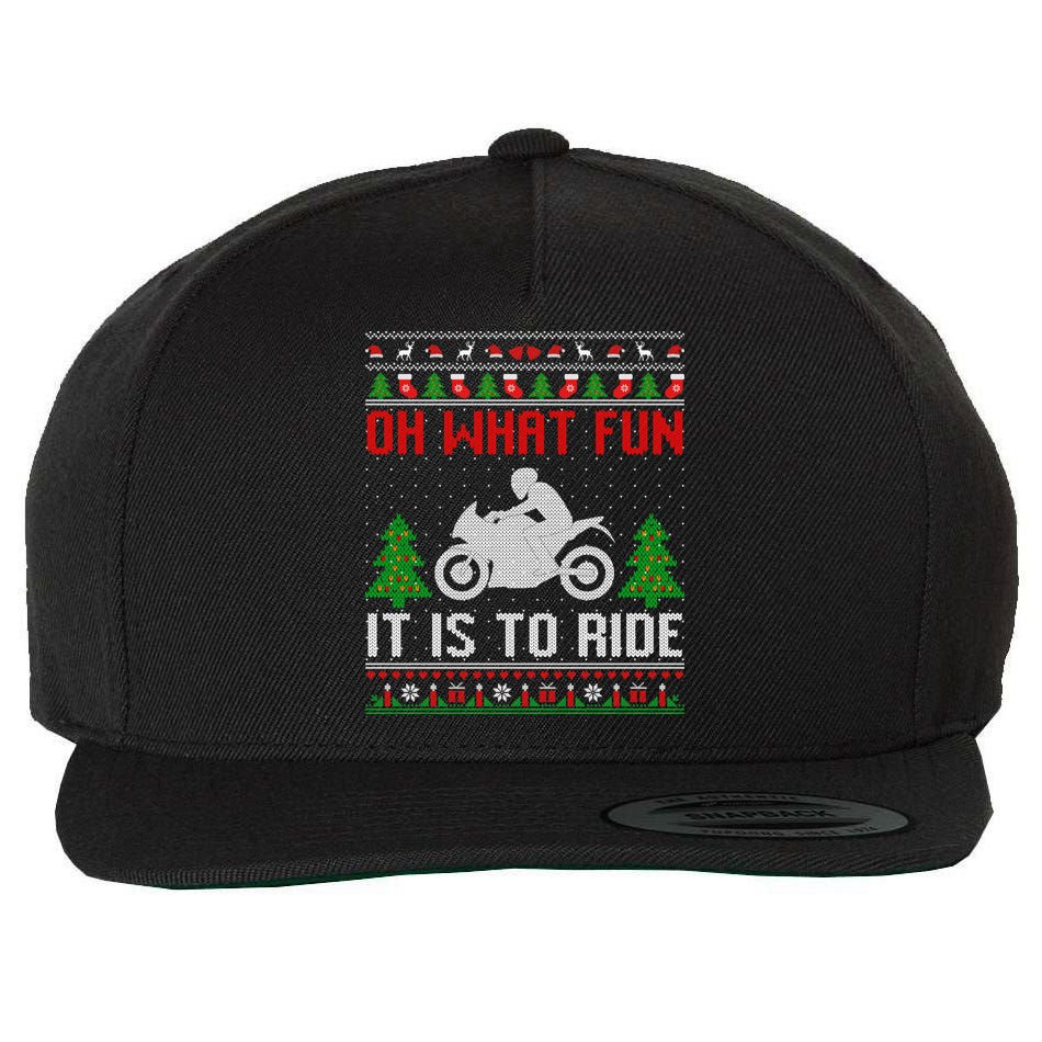Oh What Fun It Is To Ride Motorcycle Ugly Christmas Funny Gift Wool Snapback Cap