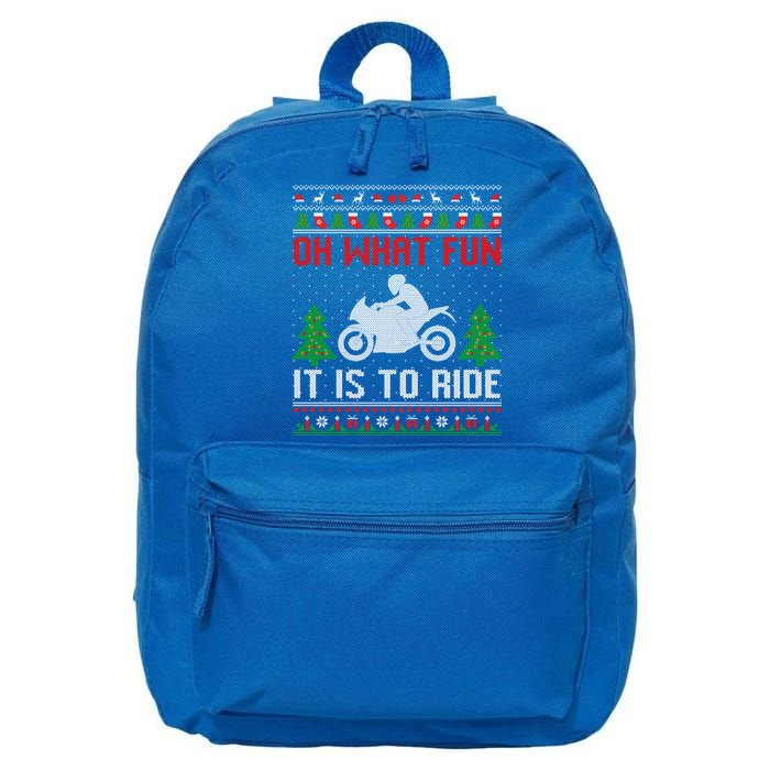 Oh What Fun It Is To Ride Motorcycle Ugly Christmas Funny Gift 16 in Basic Backpack