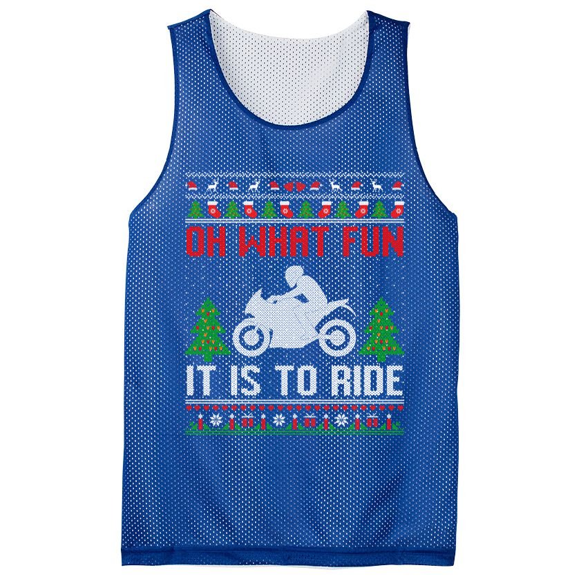 Oh What Fun It Is To Ride Motorcycle Ugly Christmas Funny Gift Mesh Reversible Basketball Jersey Tank