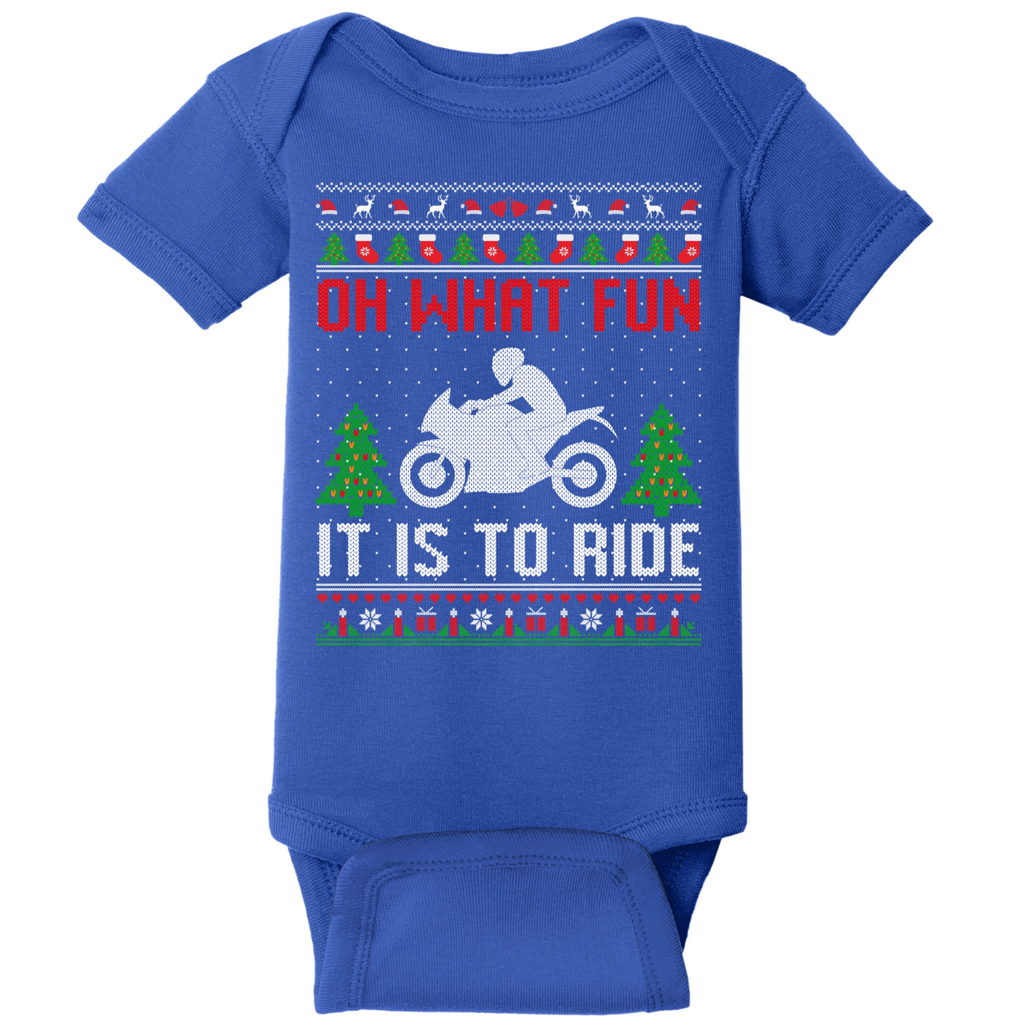 Oh What Fun It Is To Ride Motorcycle Ugly Christmas Funny Gift Baby Bodysuit