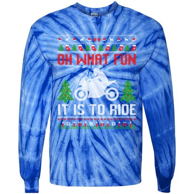 Oh What Fun It Is To Ride Motorcycle Ugly Christmas Funny Gift Tie-Dye Long Sleeve Shirt