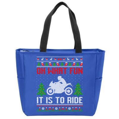 Oh What Fun It Is To Ride Motorcycle Ugly Christmas Funny Gift Zip Tote Bag