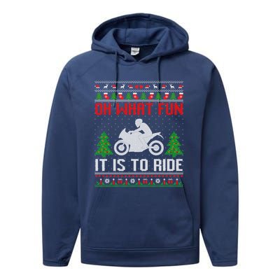 Oh What Fun It Is To Ride Motorcycle Ugly Christmas Funny Gift Performance Fleece Hoodie