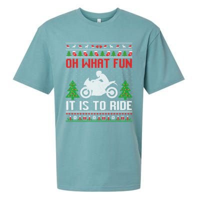 Oh What Fun It Is To Ride Motorcycle Ugly Christmas Funny Gift Sueded Cloud Jersey T-Shirt