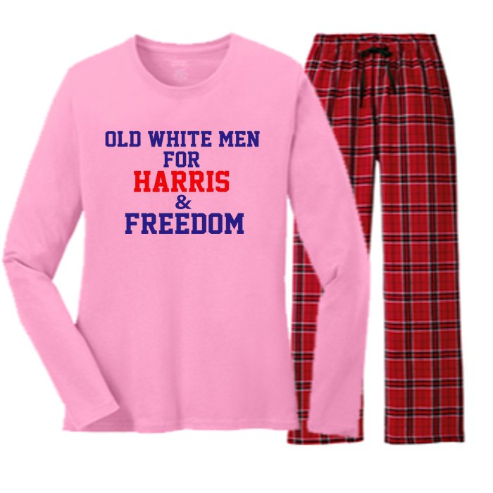 Old White For Harris And Freedom Election Women's Long Sleeve Flannel Pajama Set 