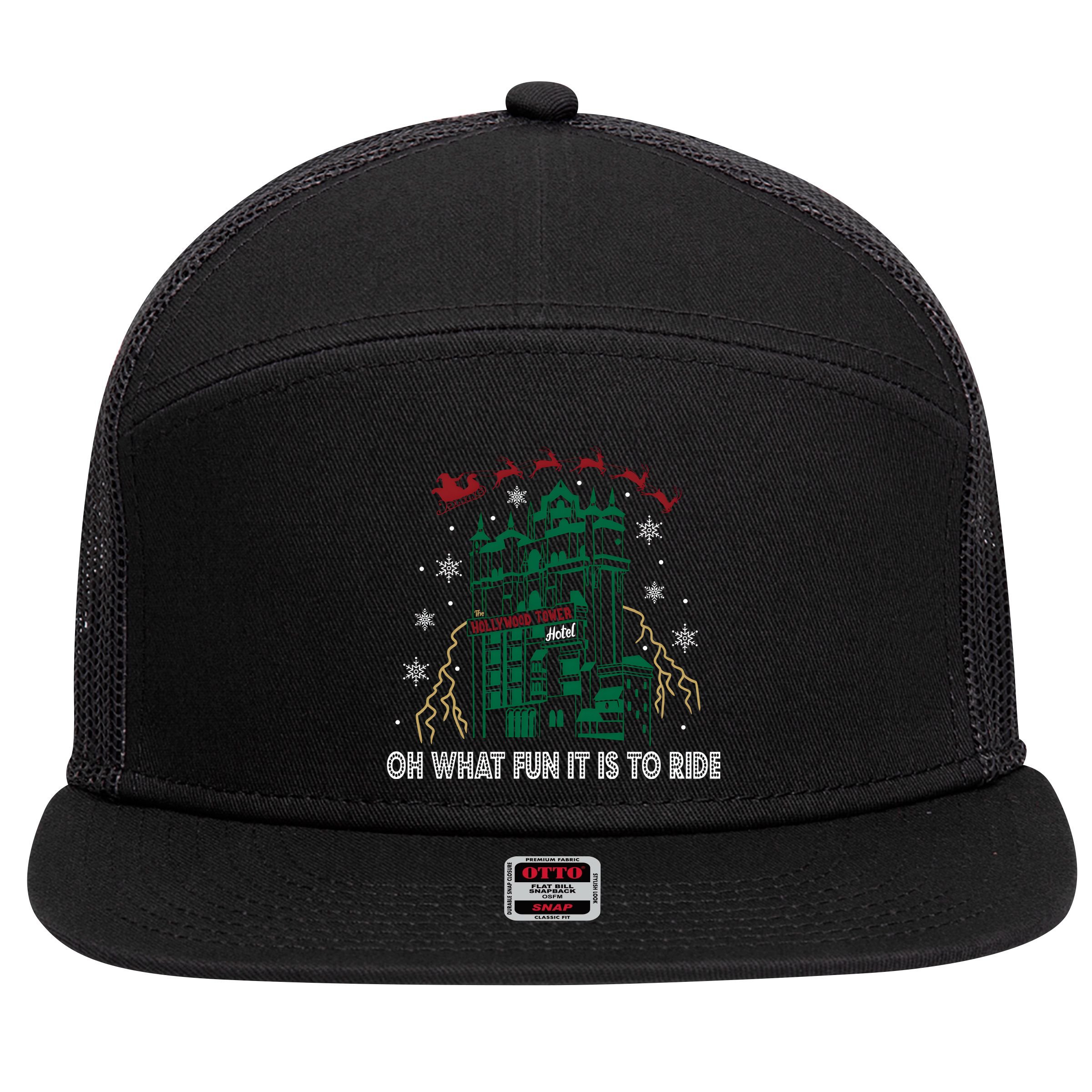 Oh What Fun It Is To Ride Tower Of Terror Christmas 7 Panel Mesh Trucker Snapback Hat