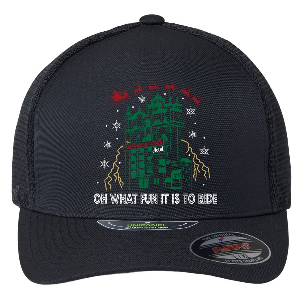 Oh What Fun It Is To Ride Tower Of Terror Christmas Flexfit Unipanel Trucker Cap