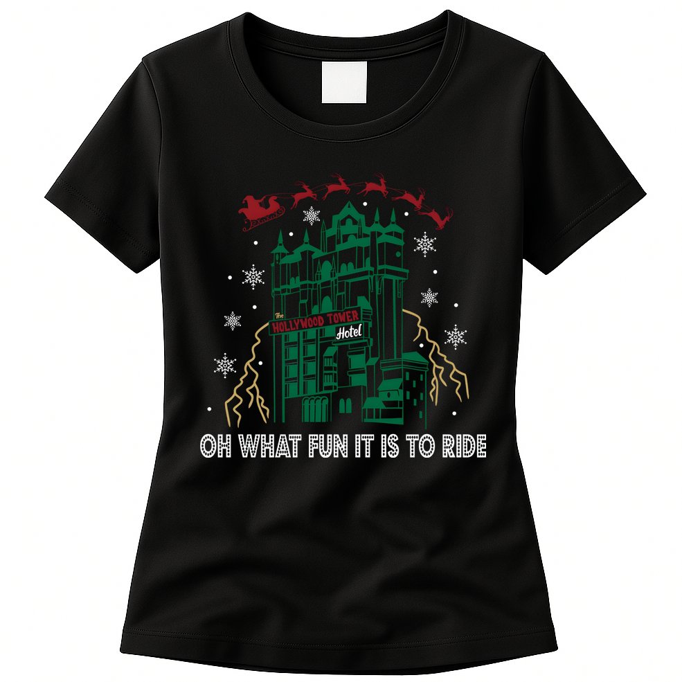 Oh What Fun It Is To Ride Tower Of Terror Christmas Womens T-Shirt