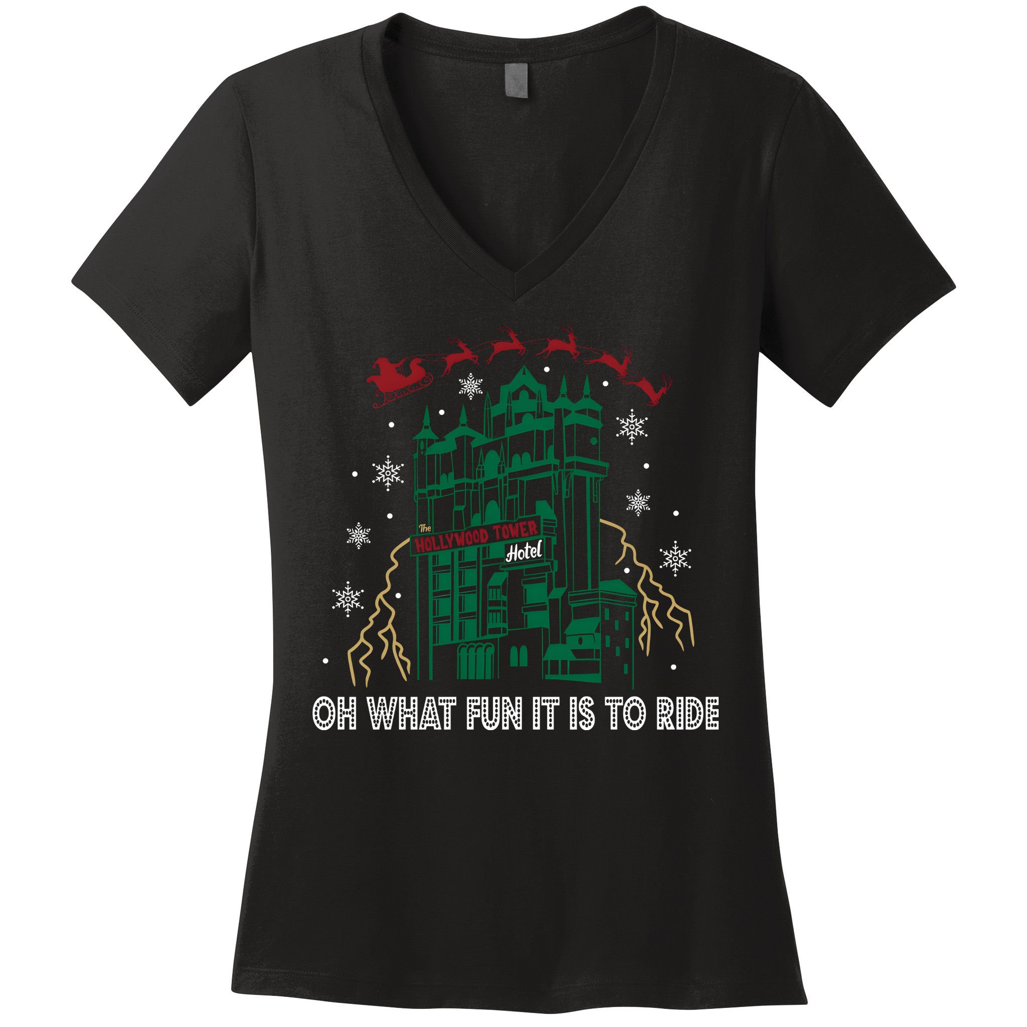 Oh What Fun It Is To Ride Tower Of Terror Christmas Women's V-Neck T-Shirt