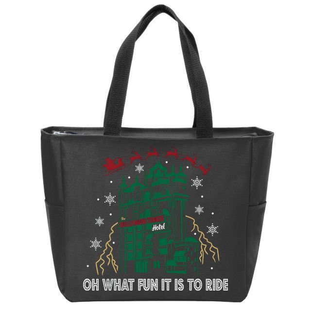 Oh What Fun It Is To Ride Tower Of Terror Christmas Zip Tote Bag