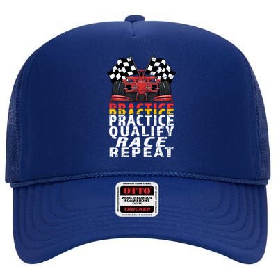 Open Wheel Formula Racing Car Practice Qualify Race Vintage Gift High Crown Mesh Back Trucker Hat