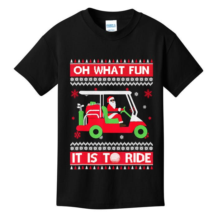 Oh What Fun It Is To Ride Golf Car Ugly Christmas Sweater Kids T-Shirt