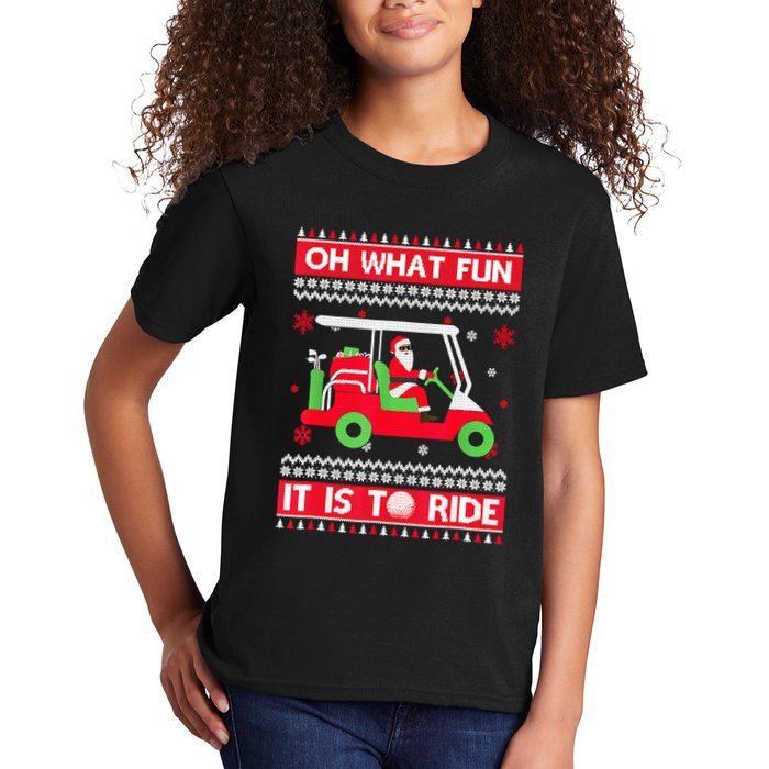 Oh What Fun It Is To Ride Golf Car Ugly Christmas Sweater Kids T-Shirt