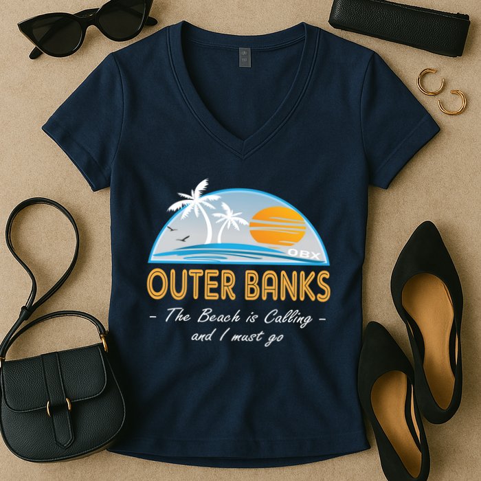 OBX With Funny Slogan for The Outer Banks Women's V-Neck T-Shirt