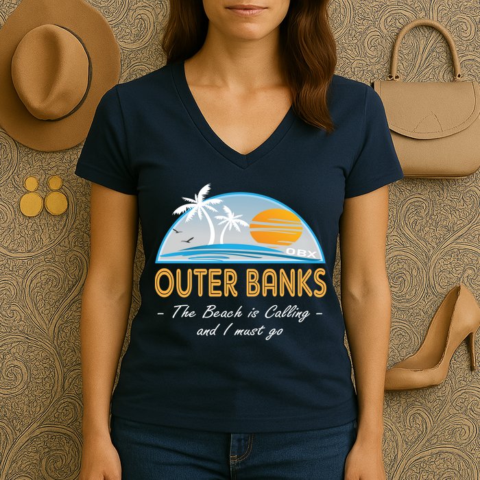 OBX With Funny Slogan for The Outer Banks Women's V-Neck T-Shirt
