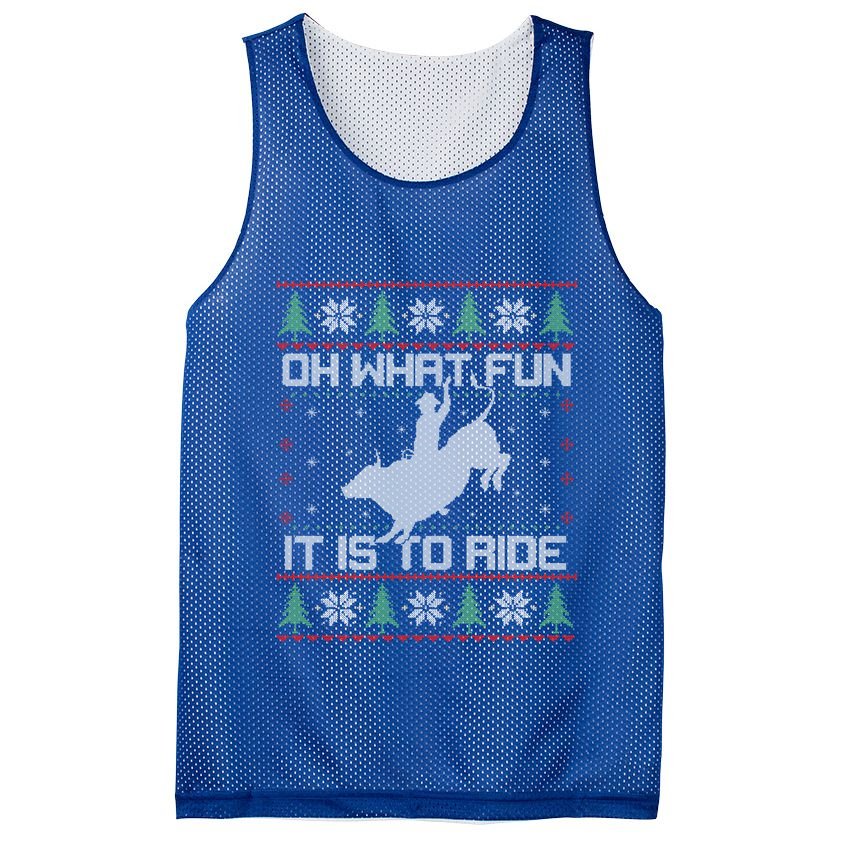 Oh What Fun Bull Riding Christmas Cow Western Xmas Gift Mesh Reversible Basketball Jersey Tank