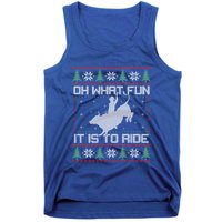 Oh What Fun Bull Riding Christmas Cow Western Xmas Gift Tank Top