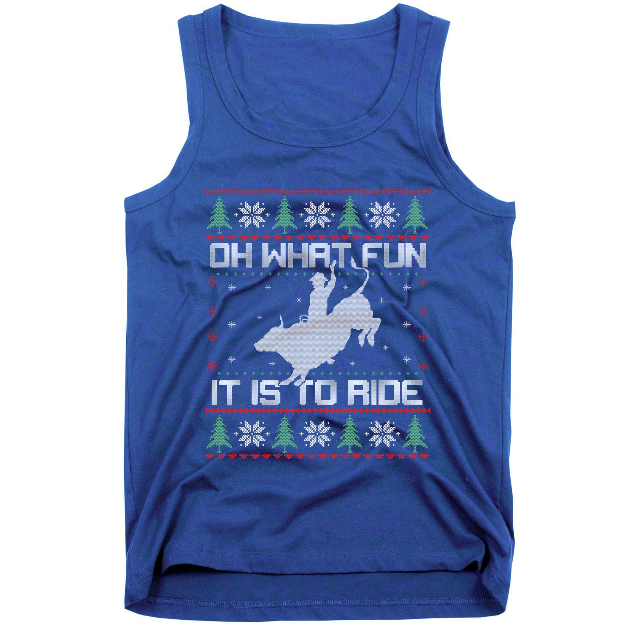 Oh What Fun Bull Riding Christmas Cow Western Xmas Gift Tank Top