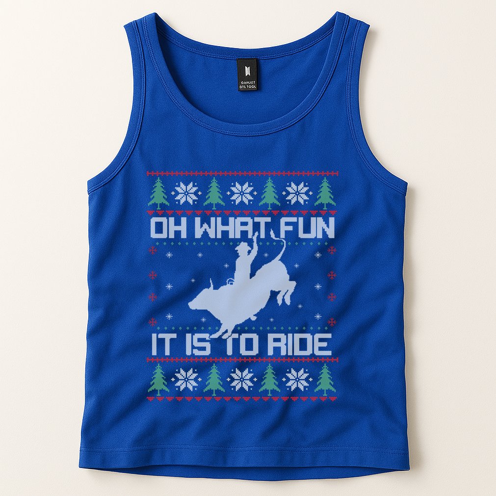Oh What Fun Bull Riding Christmas Cow Western Xmas Gift Tank Top