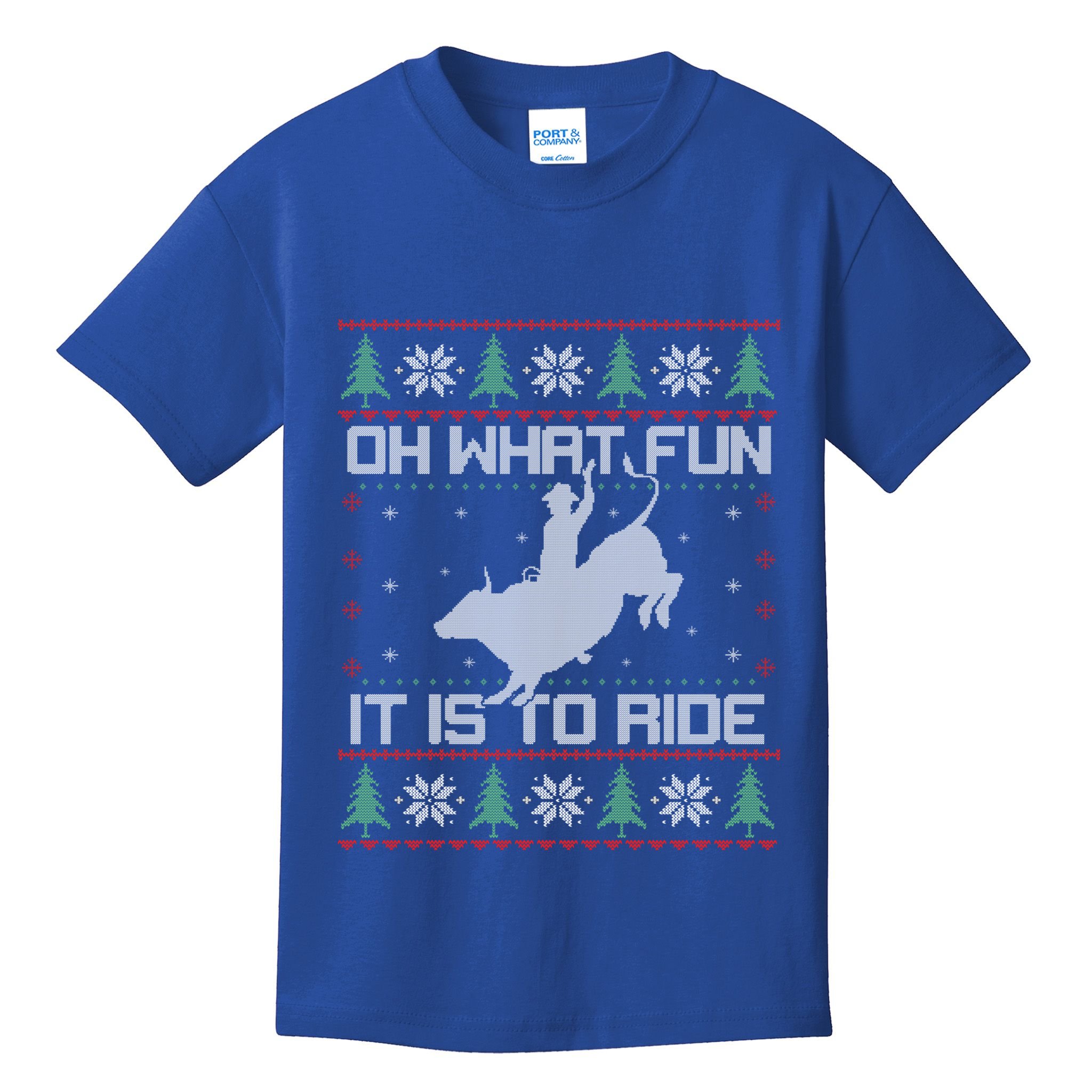 Oh What Fun Bull Riding Christmas Cow Western Xmas Gift Kids T-Shirt
