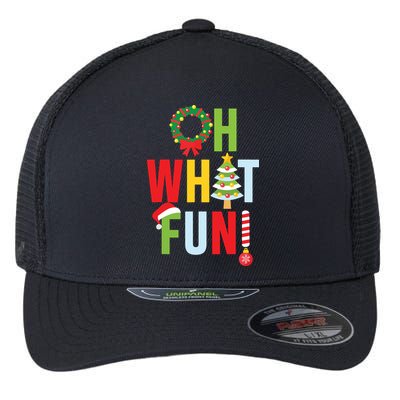Oh What Fun Christmas With Wreath And Tree Flexfit Unipanel Trucker Cap