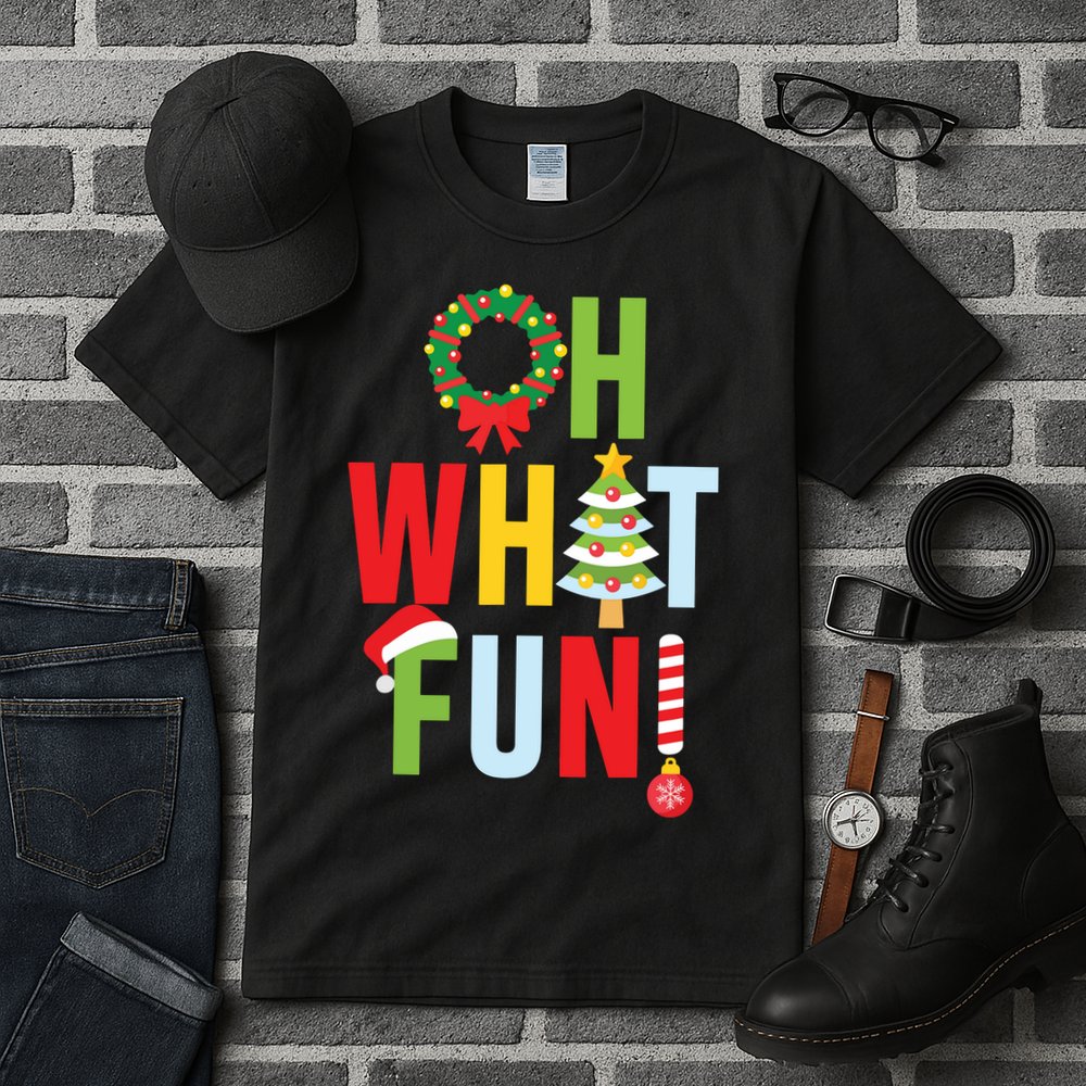 Oh What Fun Christmas With Wreath And Tree Tall T-Shirt