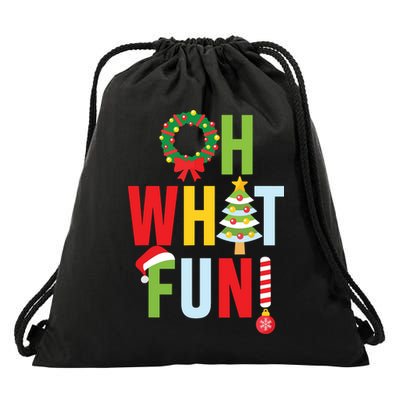 Oh What Fun Christmas With Wreath And Tree Drawstring Bag