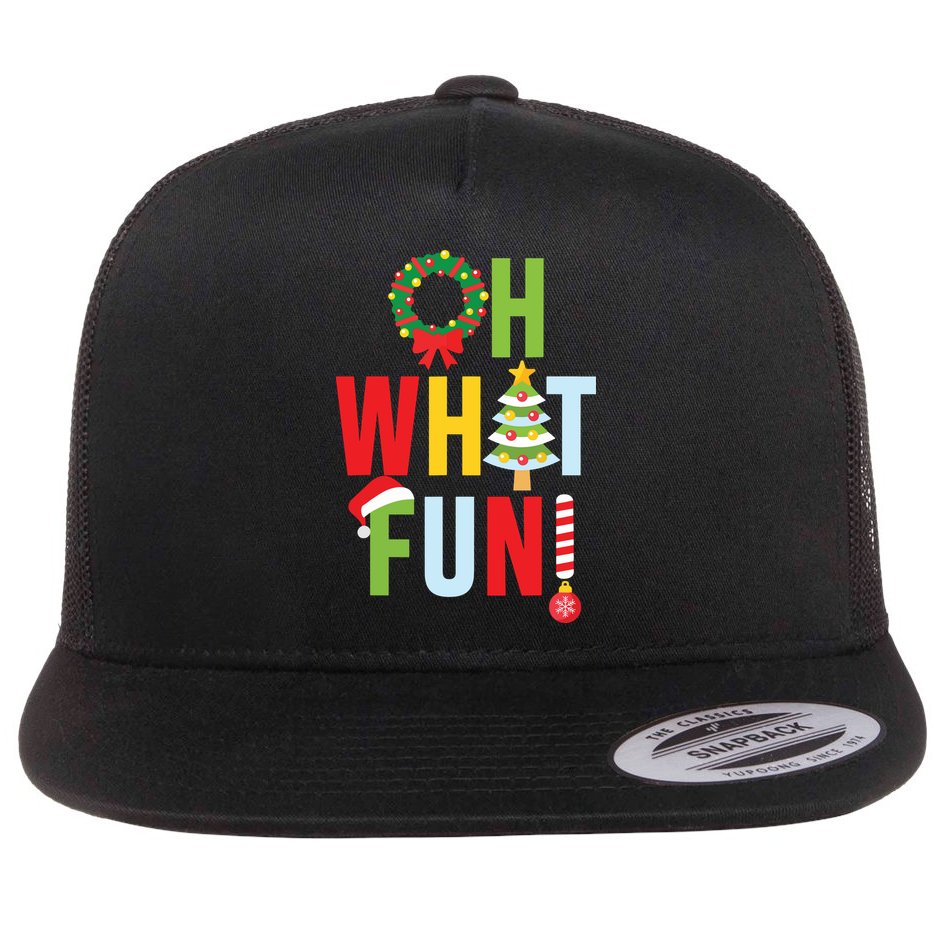 Oh What Fun Christmas With Wreath And Tree Flat Bill Trucker Hat