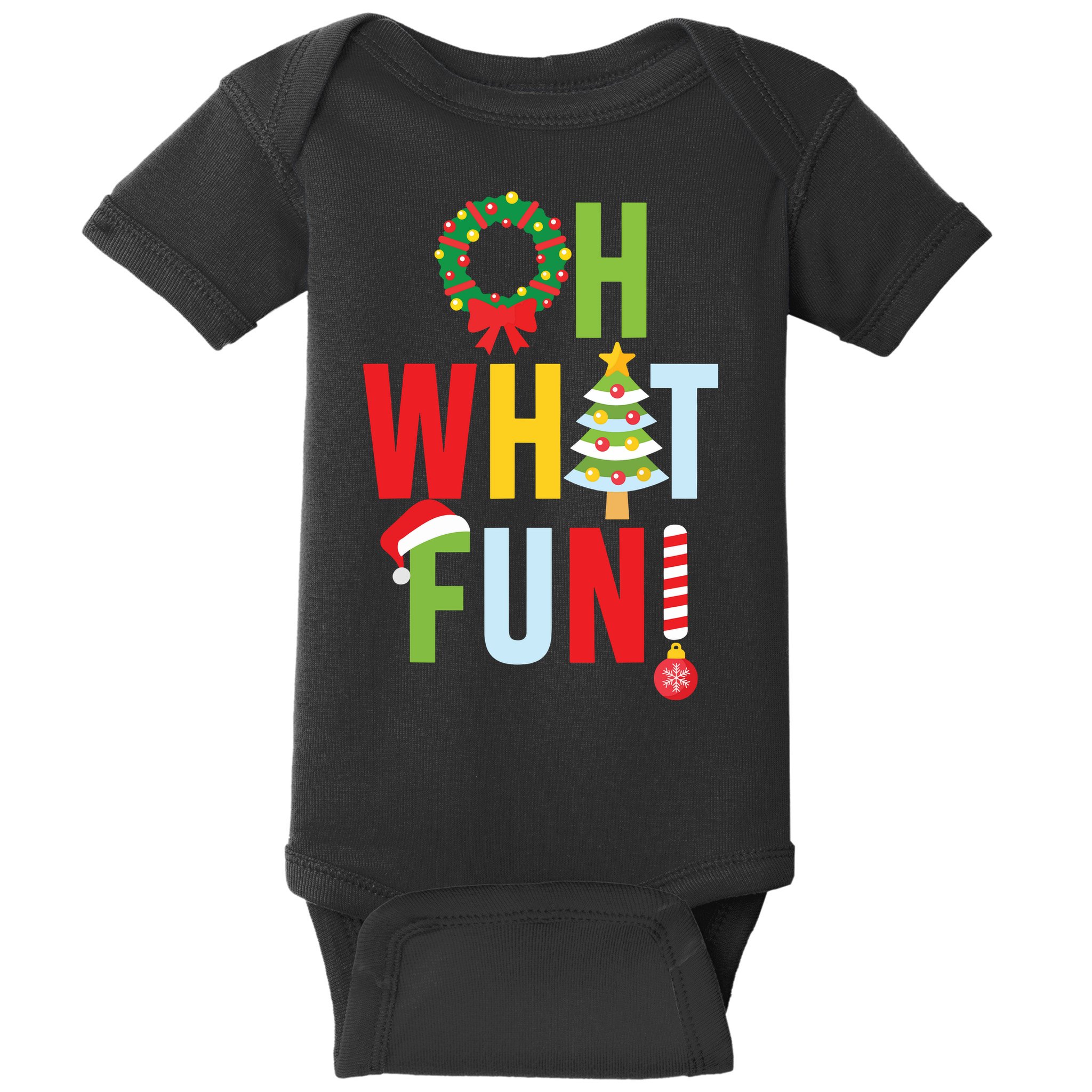 Oh What Fun Christmas With Wreath And Tree Baby Bodysuit