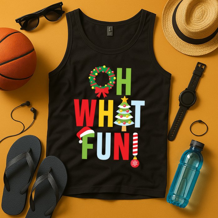 Oh What Fun Christmas With Wreath And Tree Tank Top