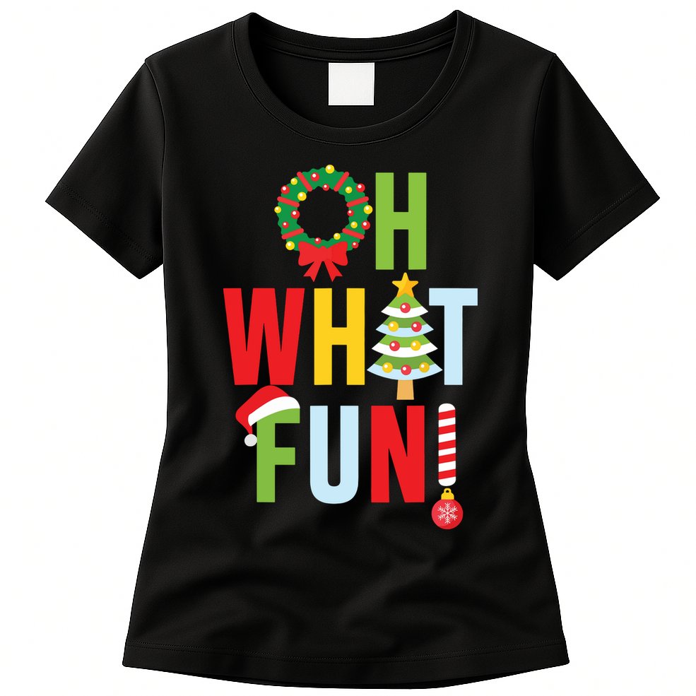 Oh What Fun Christmas With Wreath And Tree Womens T-Shirt
