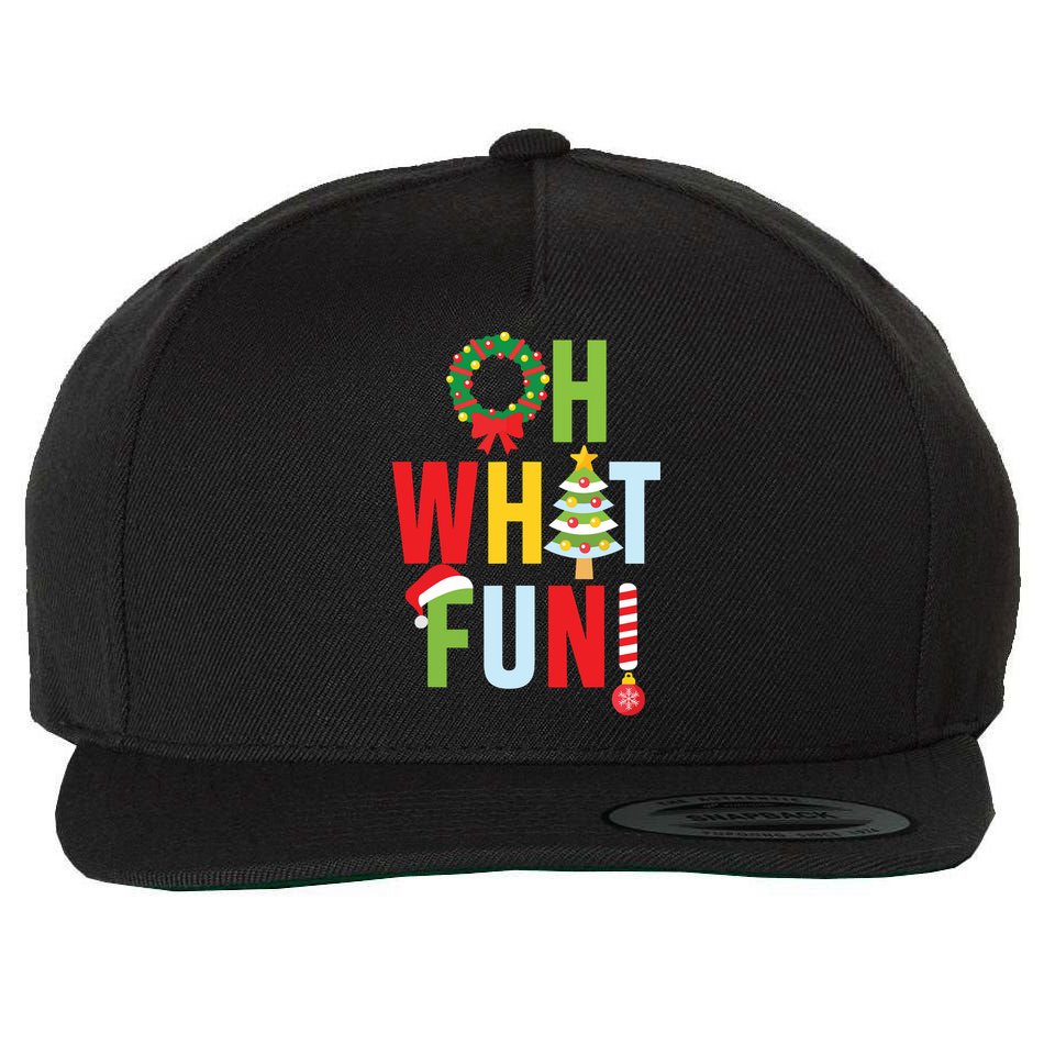 Oh What Fun Christmas With Wreath And Tree Wool Snapback Cap