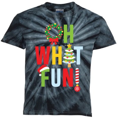 Oh What Fun Christmas With Wreath And Tree Kids Tie-Dye T-Shirt