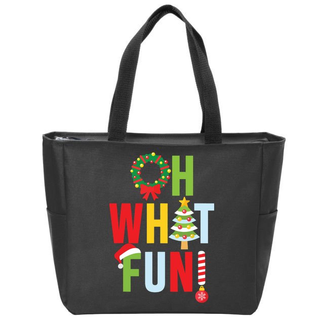 Oh What Fun Christmas With Wreath And Tree Zip Tote Bag