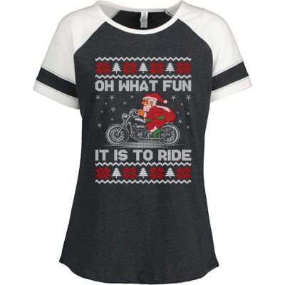 Oh What Fun It Is To Ride Funny Christmas Ugly Sweater Santa Gift Enza Ladies Jersey Colorblock Tee