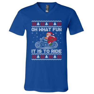 Oh What Fun It Is To Ride Funny Christmas Ugly Sweater Santa Gift V-Neck T-Shirt