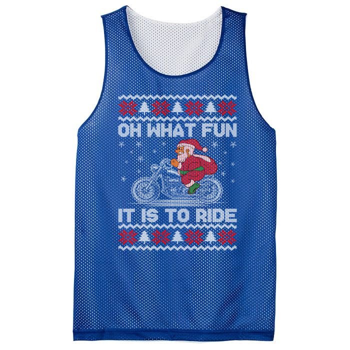 Oh What Fun It Is To Ride Funny Christmas Ugly Sweater Santa Gift Mesh Reversible Basketball Jersey Tank