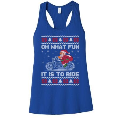 Oh What Fun It Is To Ride Funny Christmas Ugly Sweater Santa Gift Women's Racerback Tank