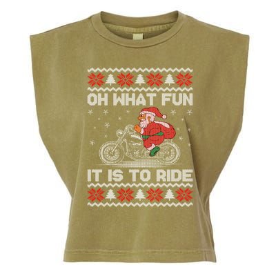 Oh What Fun It Is To Ride Funny Christmas Ugly Sweater Santa Gift Garment-Dyed Women's Muscle Tee