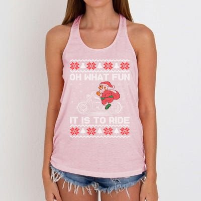 Oh What Fun It Is To Ride Funny Christmas Ugly Sweater Santa Gift Women's Knotted Racerback Tank