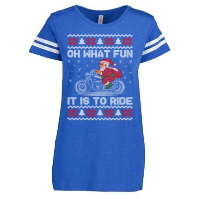 Oh What Fun It Is To Ride Funny Christmas Ugly Sweater Santa Gift Enza Ladies Jersey Football T-Shirt