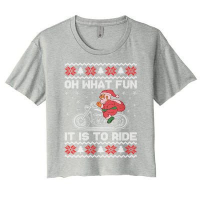 Oh What Fun It Is To Ride Funny Christmas Ugly Sweater Santa Gift Women's Crop Top Tee