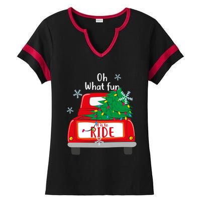 Oh What Fun It Is To Ride Christmas Tree Red Truck Xmas Cool Gift Ladies Halftime Notch Neck Tee