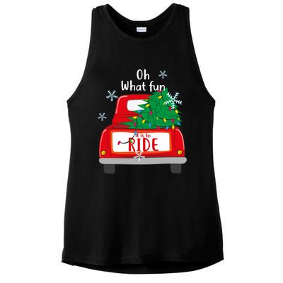 Oh What Fun It Is To Ride Christmas Tree Red Truck Xmas Cool Gift Ladies PosiCharge Tri-Blend Wicking Tank