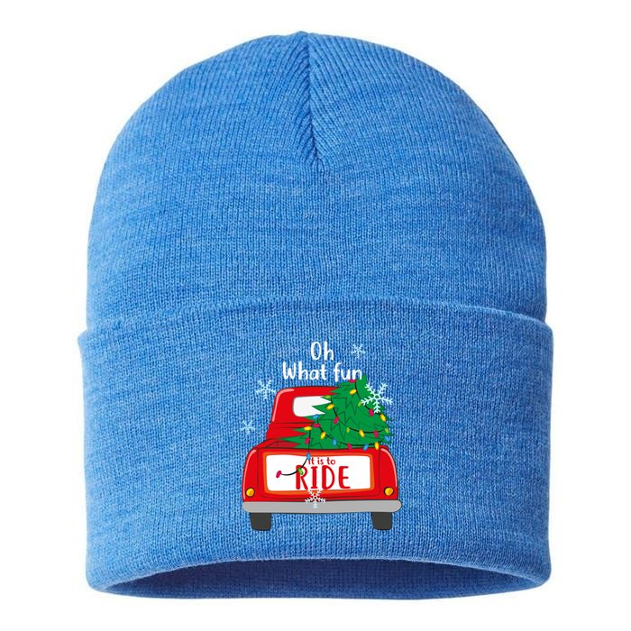 Oh What Fun It Is To Ride Christmas Tree Red Truck Xmas Cool Gift Sustainable Knit Beanie